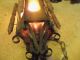 Vintage Large Wrought Iron And Amber Glass Gothic Hanging Light Fixture 1960 ' S? Chandeliers, Fixtures, Sconces photo 6