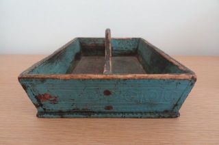 Antique Folk Art Blue Knife Box (utility Tray) - Found In Pennsylvania photo