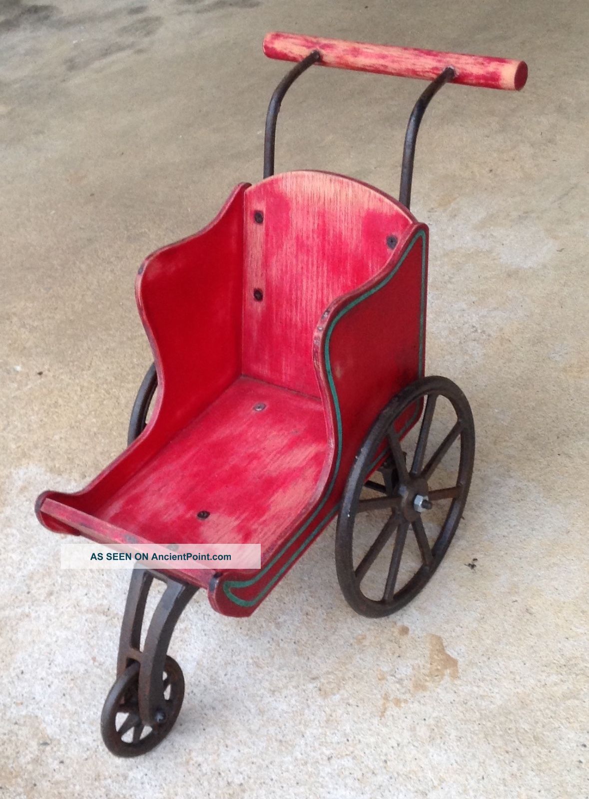 Vintage Santa Sleigh Carriage Buggy Stroller Toy Baby Doll Wood Cast Iron Wheels Baby Carriages & Buggies photo