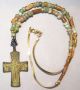 Ancient Medieval Bronze Cross Pendant,  Roman Beads Glass Necklace 20 