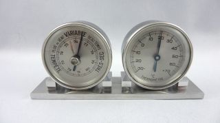 Rare French Art Deco Desk Barometer Thermometer Weatherstation photo