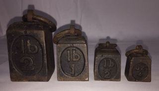 Antique Iron Scale Weights 4 Oz,  1/2 Lb,  1 Lb,  2 Lb photo