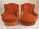 2 Mid Century Modern Art Deco Style Orange Velvet Club Chairs Mod 1970s Vintage Post-1950 photo 7