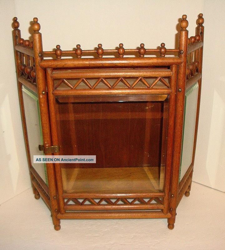 Victorian Oak Stick An Ball Wall Hanging Curio Cabinet With Beveled Glass C1880 Other Antique Furniture photo