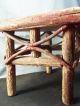 Primitive Handmade Americana Wood Stool Stand Red Paint Bark Bent Twigs 12x9x9 Unknown photo 1