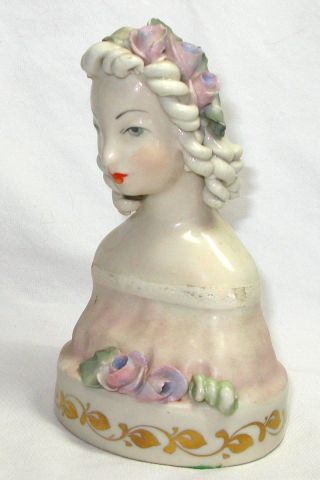 Vintage 1940 ' S Cordey Woman Bust,  Spaghetti Hair,  Applied Flowers,  Signed 5008,  210 photo