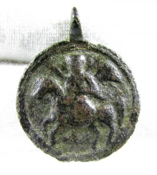 Rare Medieval Bronze Religious Pendant Depicting St.  George - Wearable - Mn86 photo