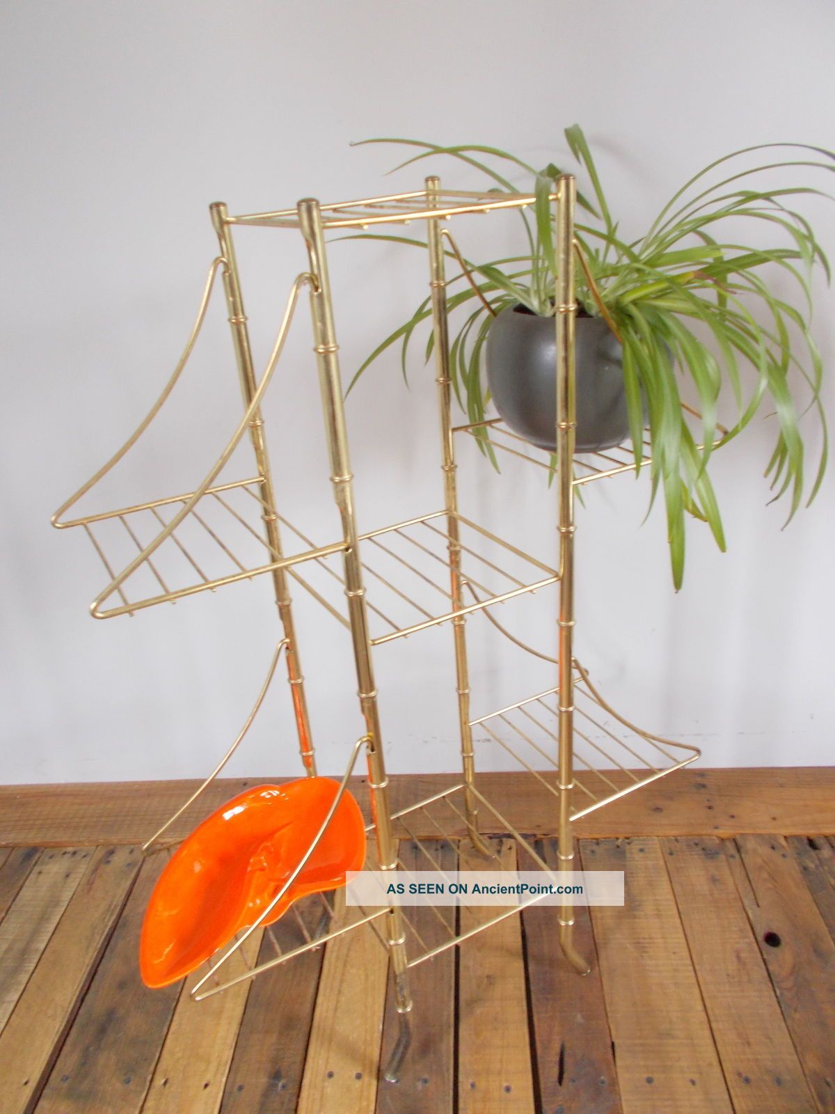 Unique Vtg Metal Plant Stand 7 Shelves Mid Century Brass Shelf Pagoda Style Post-1950 photo