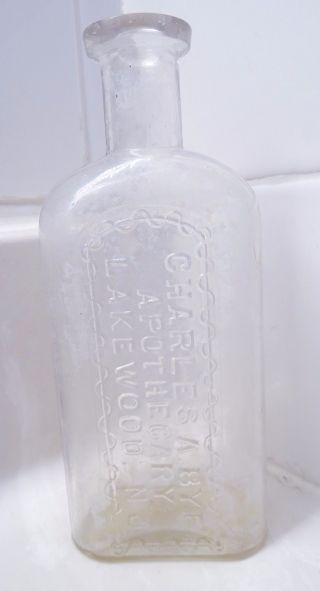 Rare 1800s Charles A Bye Apothecary Co Bottle Lakewood,  Jersey photo