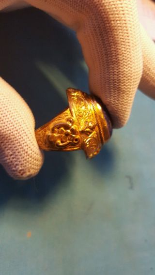 Rare Ancient Gold Gilded Silver Ring With With Lapis Stone Insert 100 - 400ad photo