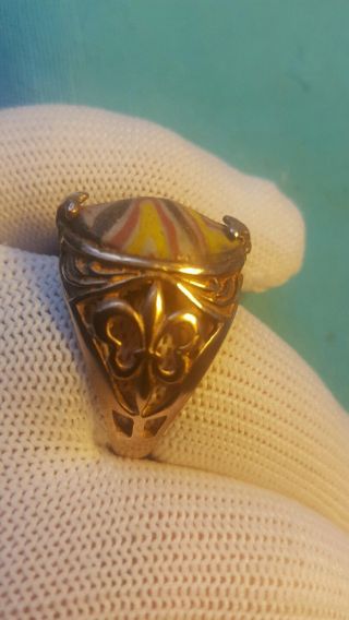 Roman Old Mosaic Glass Wonderful Solid Gold Ring 9.  97grams photo