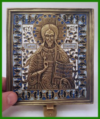 Russia Orthodox Bronze Icon The Savior Almighty.  Enameled. photo