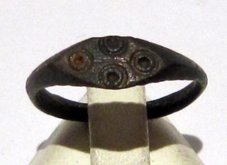 Post - Medieval Bronze Ring With Engraving On The Top 86a photo