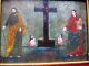 1800 ' S Retablo Joseph And Mary On Each Side Of The Cross &2 Sowls Latin American photo 1