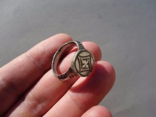 Ancient Silver Late Roman Or Byzantine,  Nicely Engraved Ring photo