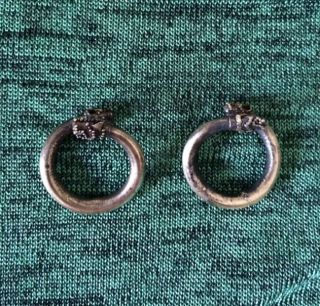 Antique Viking Roman Silver Lion Head Earrings photo