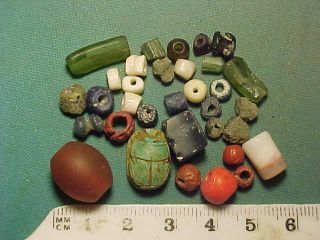 30,  Ancient Beads Circa 1000 Bc - 700 Ad,  Egyptian Scarab Amulet photo