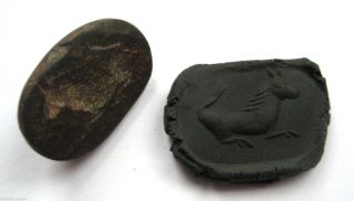 Circa.  400 A.  D Sassanian Empire Zoomorphic Pirite Seal Matrix - Horse Detail photo