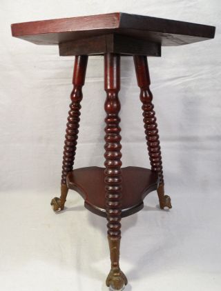 19thc Antique Victorian Era Ball & Claw Feet Carved Wood Plant Stand Old Table photo
