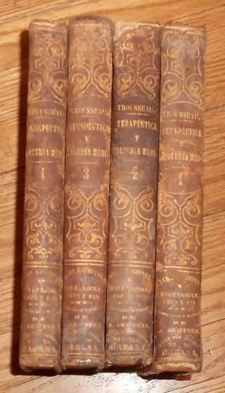 1863 Antique Medical Books Terapeutica Y Materia Medica 4 Vols Leather photo