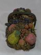 Antique Primitive Split Reed Basket With Hand Painted Wood Carved Fruit & Dried Primitives photo 3