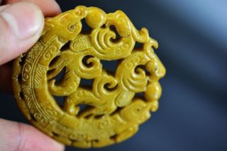 Old Jade Carved Two - Sided Dragon Lucky Pendant Jp172 photo