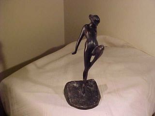 Art Deco Spelter Lady Fiigure With Frog,  Dated 1922 photo