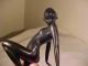 Art Deco Spelter Lady Fiigure With Frog,  Dated 1922 Art Deco photo 1