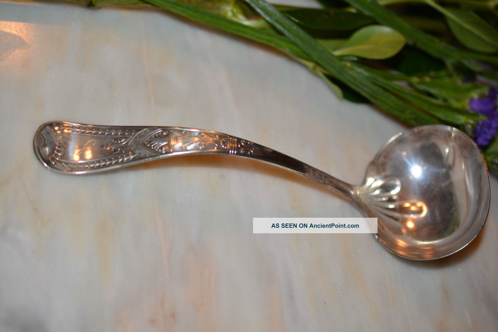 Vintage Antique Silverplate Sauce Ladle Serving Spoon Monogramed 