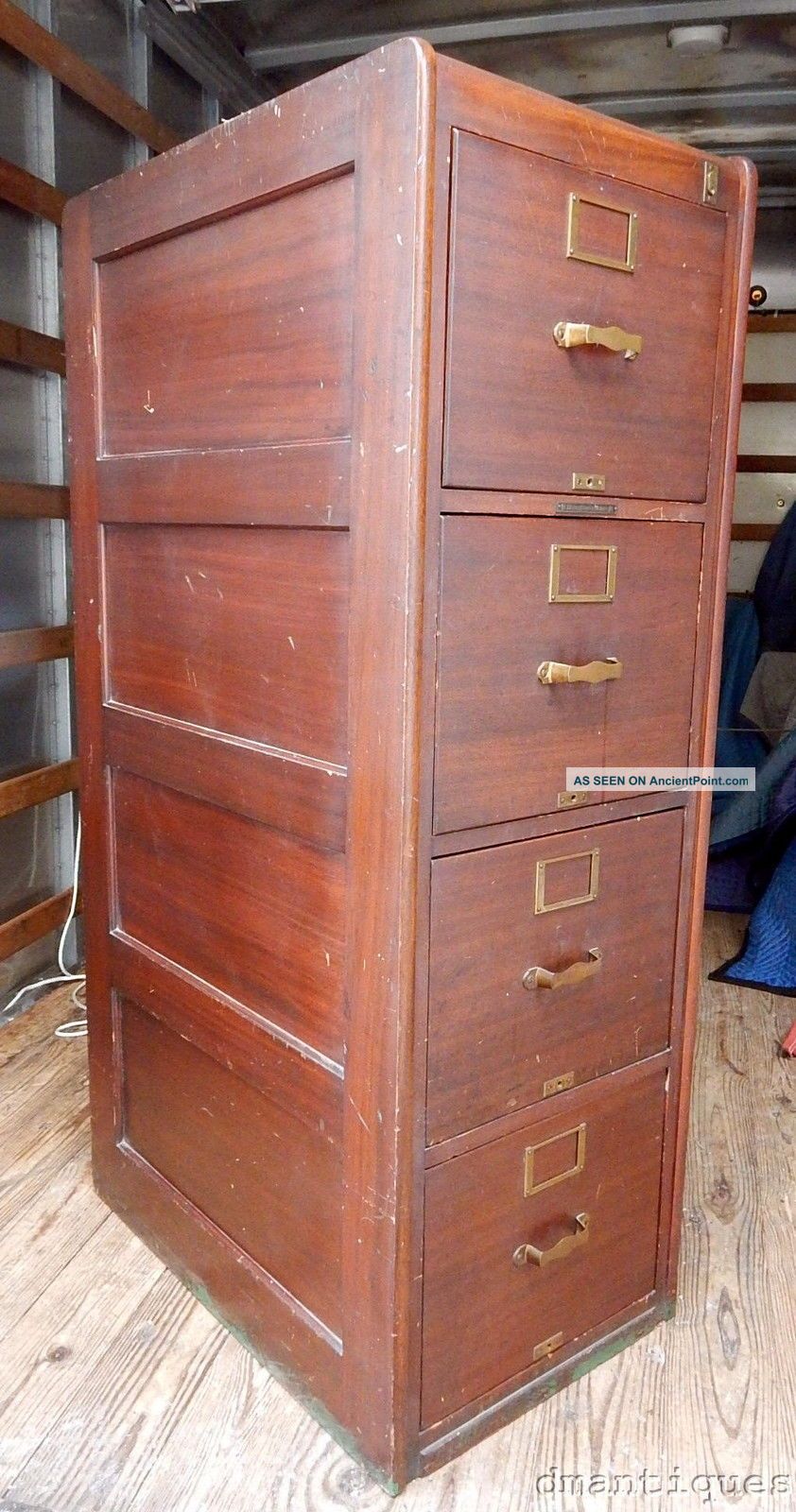 Antique Solid Mahogany Large 4 - Drawer Office File Cabinet Library Bureau Makers 1800-1899 photo