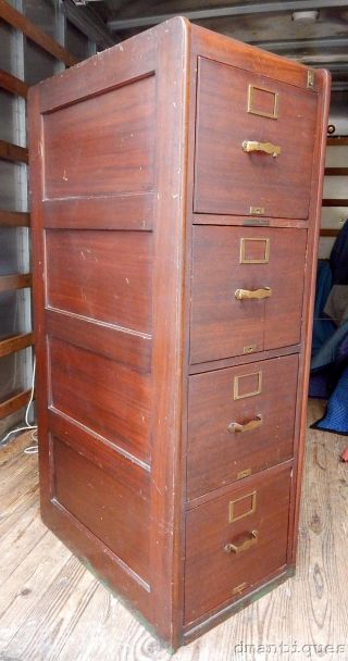 Antique Solid Mahogany Large 4 - Drawer Office File Cabinet Library Bureau Makers photo