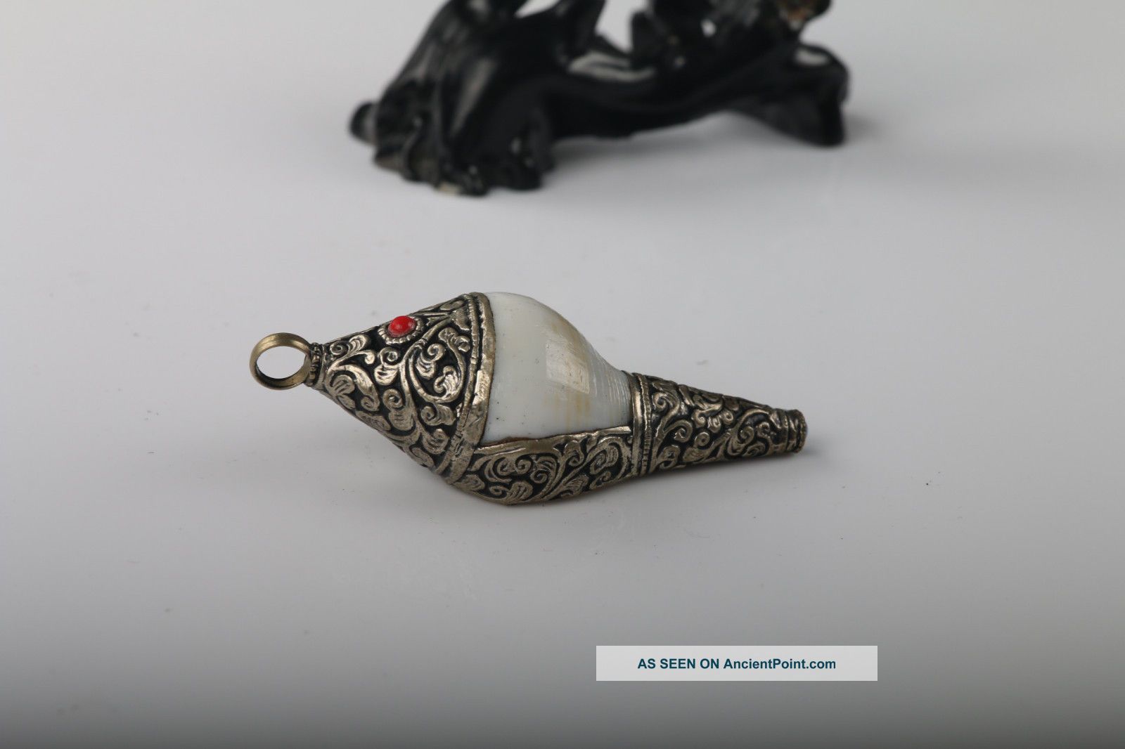 Chinese Hand Carved Om Mani Padme Hum Silver Inlay Turquoise Pendant J728 Other Chinese Antiques photo