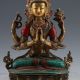 China Brass Gilt Turquoise Hand - Painted Carved Four Armt Tara Buddha Statue Other Antique Chinese Statues photo 2