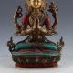 China Brass Gilt Turquoise Hand - Painted Carved Four Armt Tara Buddha Statue Other Antique Chinese Statues photo 3