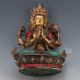 China Brass Gilt Turquoise Hand - Painted Carved Four Armt Tara Buddha Statue Other Antique Chinese Statues photo 7