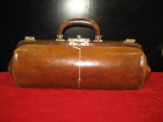 Vintage Doctors Bag Or Purse Leather With Lock And Key C1900 photo