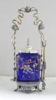Antique Victorian Pickle Castor Cobalt Blue Insert With Flowers And Gold Motives Other Antique Silverplate photo 1