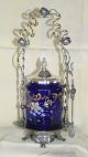 Antique Victorian Pickle Castor Cobalt Blue Insert With Flowers And Gold Motives Other Antique Silverplate photo 2