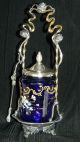 Antique Victorian Pickle Castor Cobalt Blue Insert With Flowers And Gold Motives Other Antique Silverplate photo 3