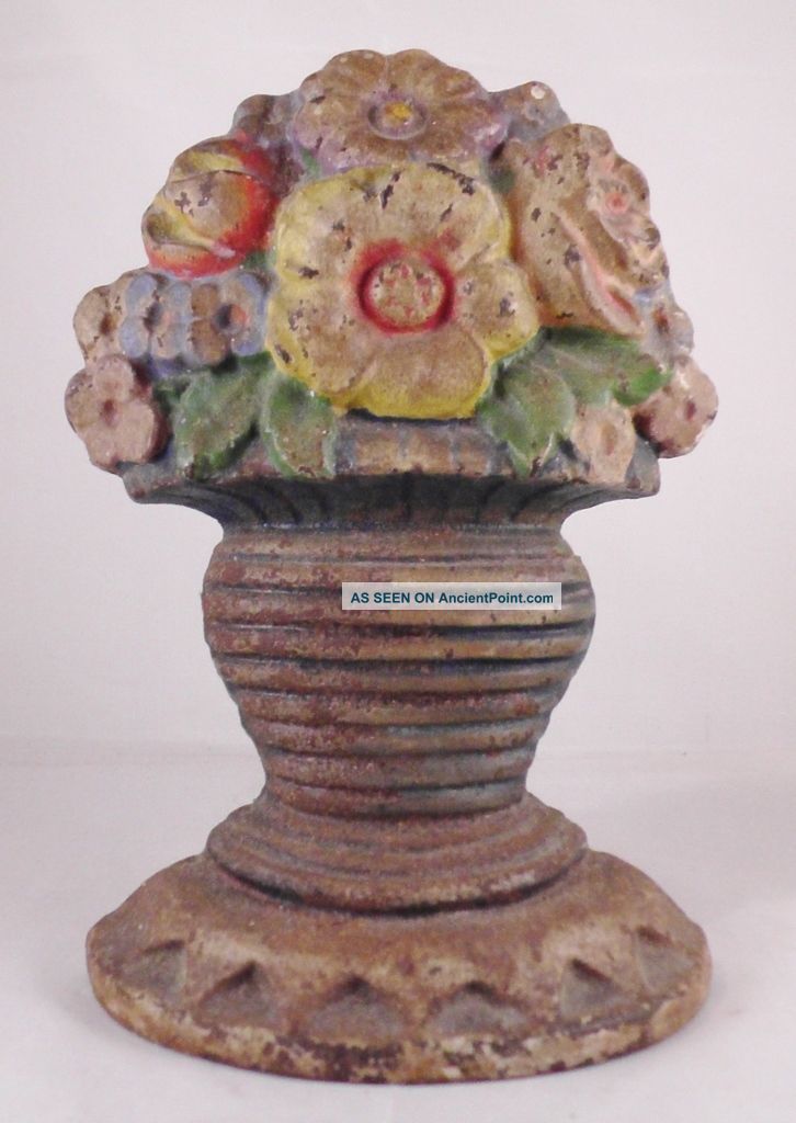 Antique Cast Iron Door Stop Flower Basket Bouquet Doorstop Metalware photo