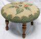 Vintage Hand Done Crewel Needlepoint Flowers Foot Stool Bench Wool 13 