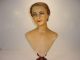 Stunning Antique French Wax Mannequin Bust Glass Eye Real Hair Flapper Girl Head Art Deco photo 2