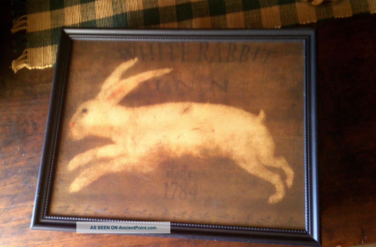 Primitive Farmhouse White Bunny Rabbit Inn 1784 Print Picture Only U Frame Primitives photo