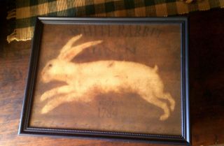 Primitive Farmhouse White Bunny Rabbit Inn 1784 Print Picture Only U Frame photo