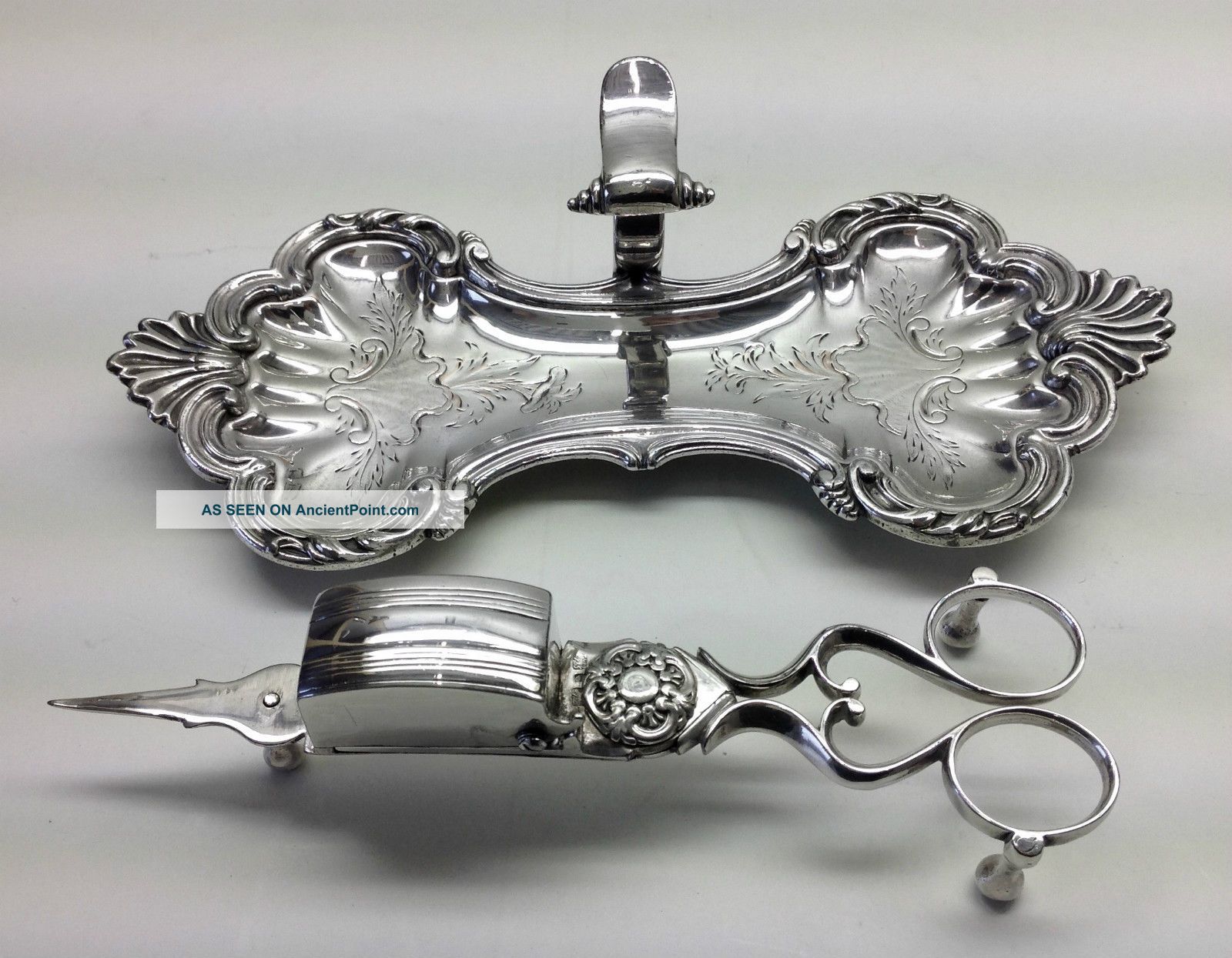 Antique Silver Plate Snuffer Stand & Similar Gilbert Wick Trimmers. Other Antique Silverplate photo