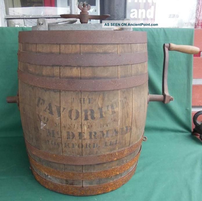 Antique Favorite Oak Butter Churn J Mcdermaid Rockford Illinois Advertising Primitives photo
