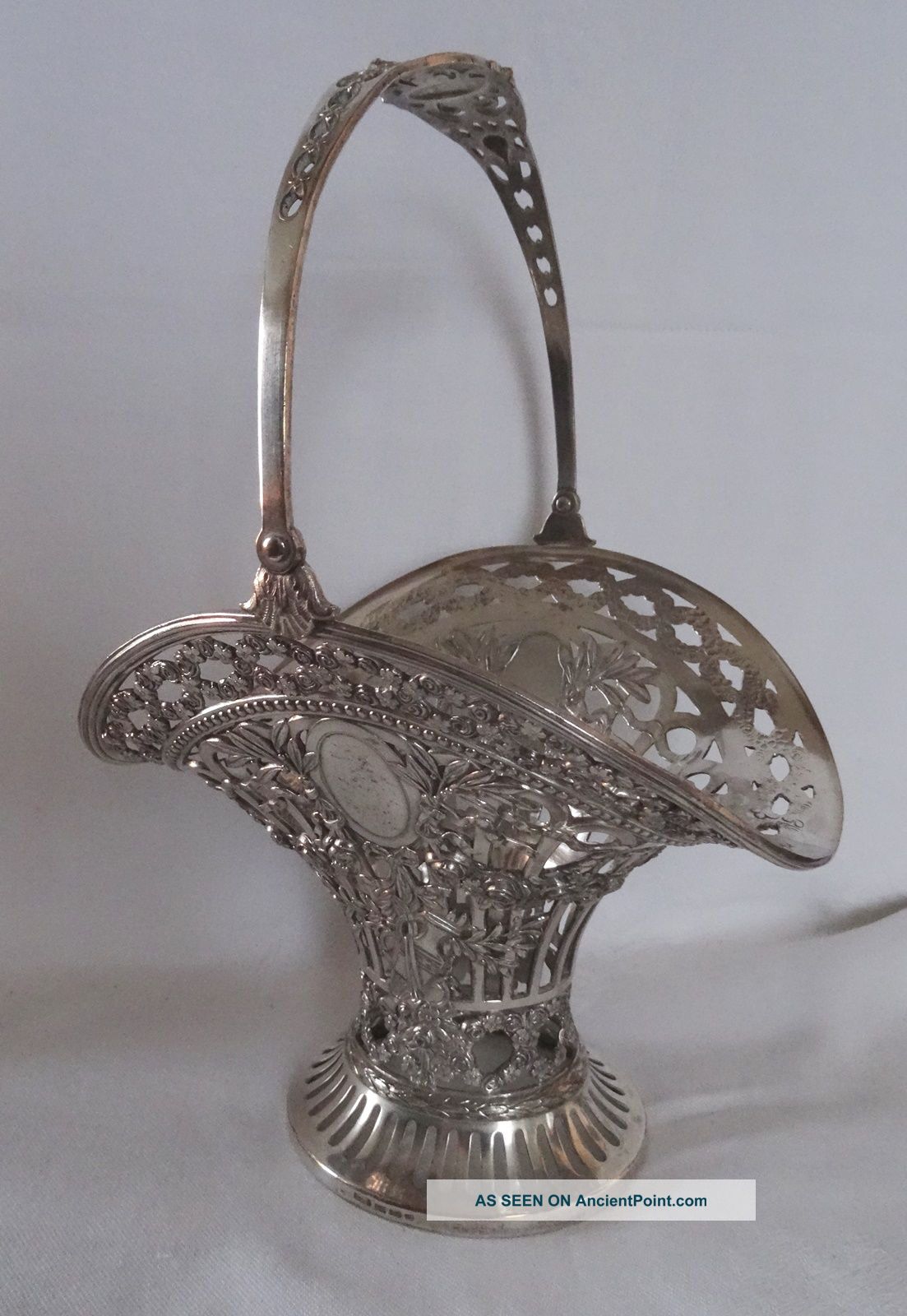 Antique Silverplate Highly Ornate Pierced Flower Basket Flatware & Silverware photo