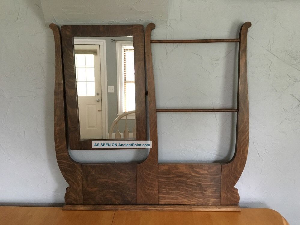 Vintage Wooden Vanity / Dresser Mirror Harp Style With Towel/tie/scarf Rack 31 