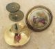 Antique Hand Painted Knobs Pair Brass Beaded Pastoral Country Scene Musical Drawer Pulls photo 3