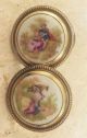Antique Hand Painted Knobs Pair Brass Beaded Pastoral Country Scene Musical Drawer Pulls photo 4